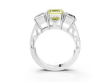 White gold Fancy Yellow Asscher Cut Diamond Three-Stone Ring with Prong Setting and Textured Band_15
