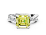 White gold Fancy Yellow Asscher  Cut Diamond Twist Band Solitaire with Prong Setting_17