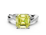 White gold Fancy Yellow Asscher  Cut Diamond Twisted Band Engagement Ring with Prong Setting_3