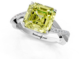 White gold Fancy Yellow Asscher  Cut Diamond Twisted Band Engagement Ring with Prong Setting_4
