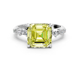 White gold Fancy Yellow Asscher  Cut Diamond Vine Band with Four-Prong Setting