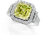 White gold Fancy Yellow Asscher  Cut Double Halo Diamond Engagement Ring with Pave Band and Four-Prong Setting_39