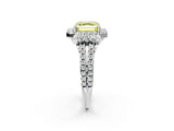 White gold Fancy Yellow Asscher  Cut Double Halo Diamond Engagement Ring with Pave Band and Four-Prong Setting_40