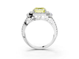 White gold Fancy Yellow Asscher  Cut Double Halo Diamond Engagement Ring with Pave Band and Four-Prong Setting_41