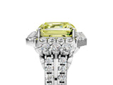 White gold Fancy Yellow Asscher  Cut Double Halo Diamond Engagement Ring with Pave Band and Four-Prong Setting_42