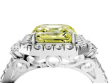 White gold Fancy Yellow Asscher  Cut Double Halo Diamond Engagement Ring with Pave Band and Four-Prong Setting_42