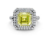 White gold Fancy Yellow Asscher  Cut Double Halo Split Shank Diamond Ring with Prong Setting_46