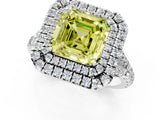 White gold Fancy Yellow Asscher  Cut Double Halo Split Shank Diamond Ring with Prong Setting_52