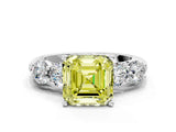 White gold Fancy Yellow Asscher  Cut Five-Stone Prong Set Diamond Ring with Classic Band_29