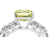 White gold Fancy Yellow Asscher  Cut Five-Stone Prong Set Diamond Ring with Classic Band_33