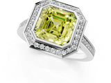White gold Fancy Yellow Asscher Cut Halo Bezel Diamond Pave Band Ring_1