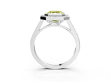 White gold Fancy Yellow Asscher Cut Halo Bezel Diamond Pave Band Ring_3
