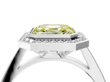 White gold Fancy Yellow Asscher Cut Halo Bezel Diamond Pave Band Ring_4