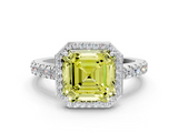White gold Fancy Yellow Asscher  Cut Halo Diamond Engagement Ring with Pave Band and Four-Prong Setting_17