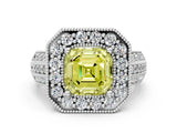White gold Fancy Yellow Asscher Cut Halo Diamond Engagement Ring with Pave Split Shank and Four-Prong Setting_12