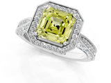 White gold Fancy Yellow Asscher Cut Halo Diamond Engagement Ring with Split Shank Band and Four-Prong Setting_13