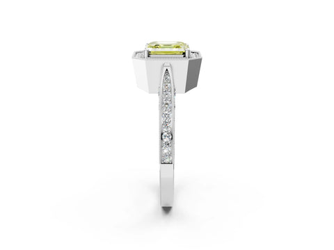 White gold Fancy Yellow Asscher Cut Halo Diamond Engagement Ring with Split Shank Band and Four-Prong Setting_14