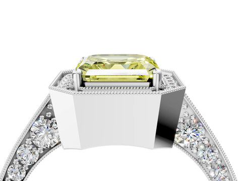 White gold Fancy Yellow Asscher Cut Halo Diamond Engagement Ring with Split Shank Band and Four-Prong Setting_16