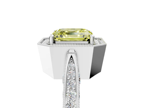 White gold Fancy Yellow Asscher Cut Halo Diamond Engagement Ring with Split Shank Band and Four-Prong Setting_17