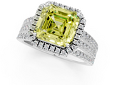 White gold Fancy Yellow Asscher  Cut Halo Diamond Engagement Ring with Split Shank and Four-Prong Setting_53