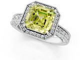 White gold Fancy Yellow Asscher  Cut Halo Diamond Pave Band Ring with Four-Prong Setting_1