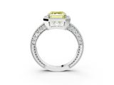 White gold Fancy Yellow Asscher  Cut Halo Diamond Pave Band Ring with Four-Prong Setting_3