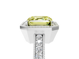 White gold Fancy Yellow Asscher  Cut Halo Diamond Pave Band Ring with Four-Prong Setting_5