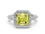 White gold Fancy Yellow Asscher  Cut Halo Diamond Pave Band with Four-Prong Setting_17