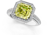 White gold Fancy Yellow Asscher  Cut Halo Diamond Pave Band with Four-Prong Setting_18