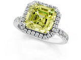White gold Fancy Yellow Asscher Cut Halo Diamond Pave Band with Prong Setting_1