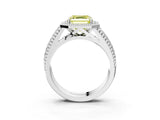 White gold Fancy Yellow Asscher Cut Halo Diamond Ring with Beaded Split Shank and Four-Prong Setting_3