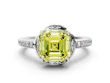 White gold Fancy Yellow Asscher  Cut Halo Diamond Ring with Channel Set Band and Four-Prong Setting_46