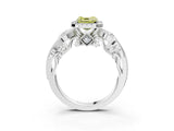 White gold Fancy Yellow Asscher Cut Halo Diamond Ring with Milgrain and Bezel Accents on a Split Shank Band_15