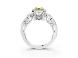 White gold Fancy Yellow Asscher Cut Halo Diamond Ring with Milgrain and Bezel Accents on a Split Shank Band_27