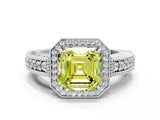 White gold Fancy Yellow Asscher  Cut Halo Diamond Ring with Pavé Band and Four-Prong Setting_30
