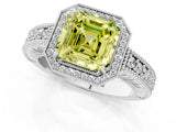White gold Fancy Yellow Asscher  Cut Halo Diamond Ring with Pavé Band and Four-Prong Setting_31