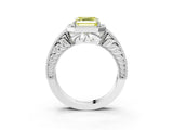 White gold Fancy Yellow Asscher  Cut Halo Diamond Ring with Pavé Band and Four-Prong Setting_33