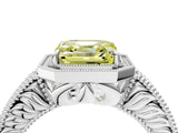 White gold Fancy Yellow Asscher  Cut Halo Diamond Ring with Pavé Band and Four-Prong Setting_34