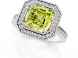 White gold Fancy Yellow Asscher  Cut Halo Diamond Ring with Pavé Band and Milgrain Prong Setting_50