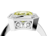 White gold Fancy Yellow Asscher  Cut Halo Diamond Ring with Pavé Band and Milgrain Prong Setting_53