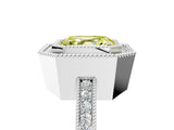 White gold Fancy Yellow Asscher  Cut Halo Diamond Ring with Pavé Band and Milgrain Prong Setting_54