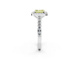 White gold Fancy Yellow Asscher Cut Halo Diamond Ring with Pavé Band and Three-Prong Setting_26