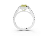 White gold Fancy Yellow Asscher Cut Halo Diamond Ring with Pavé Band and Three-Prong Setting_27