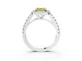 White gold Fancy Yellow Asscher Cut Halo Diamond Ring with Pavé Band and Three-Prong Setting_3
