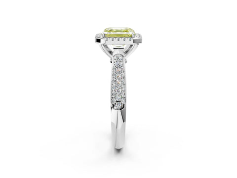 White gold Fancy Yellow Asscher Cut Halo Diamond Ring with Pavé Band_2