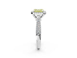 White gold Fancy Yellow Asscher Cut Halo Diamond Ring with Pavé Band_38