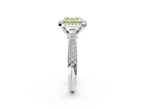 White gold Fancy Yellow Asscher Cut Halo Diamond Ring with Pavé Band_38