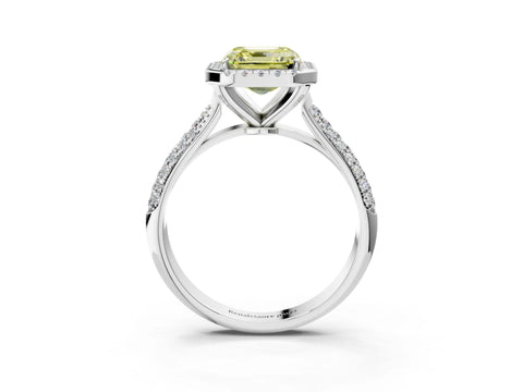 White gold Fancy Yellow Asscher Cut Halo Diamond Ring with Pavé Band_39