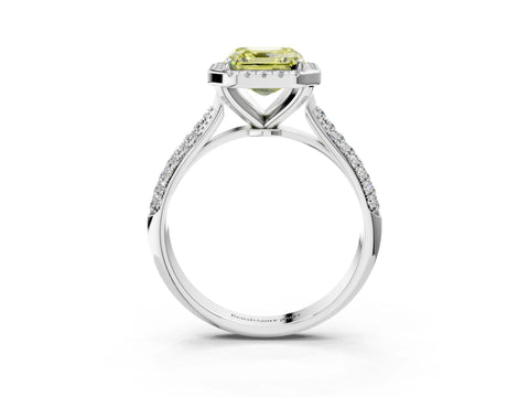 White gold Fancy Yellow Asscher Cut Halo Diamond Ring with Pavé Band_3