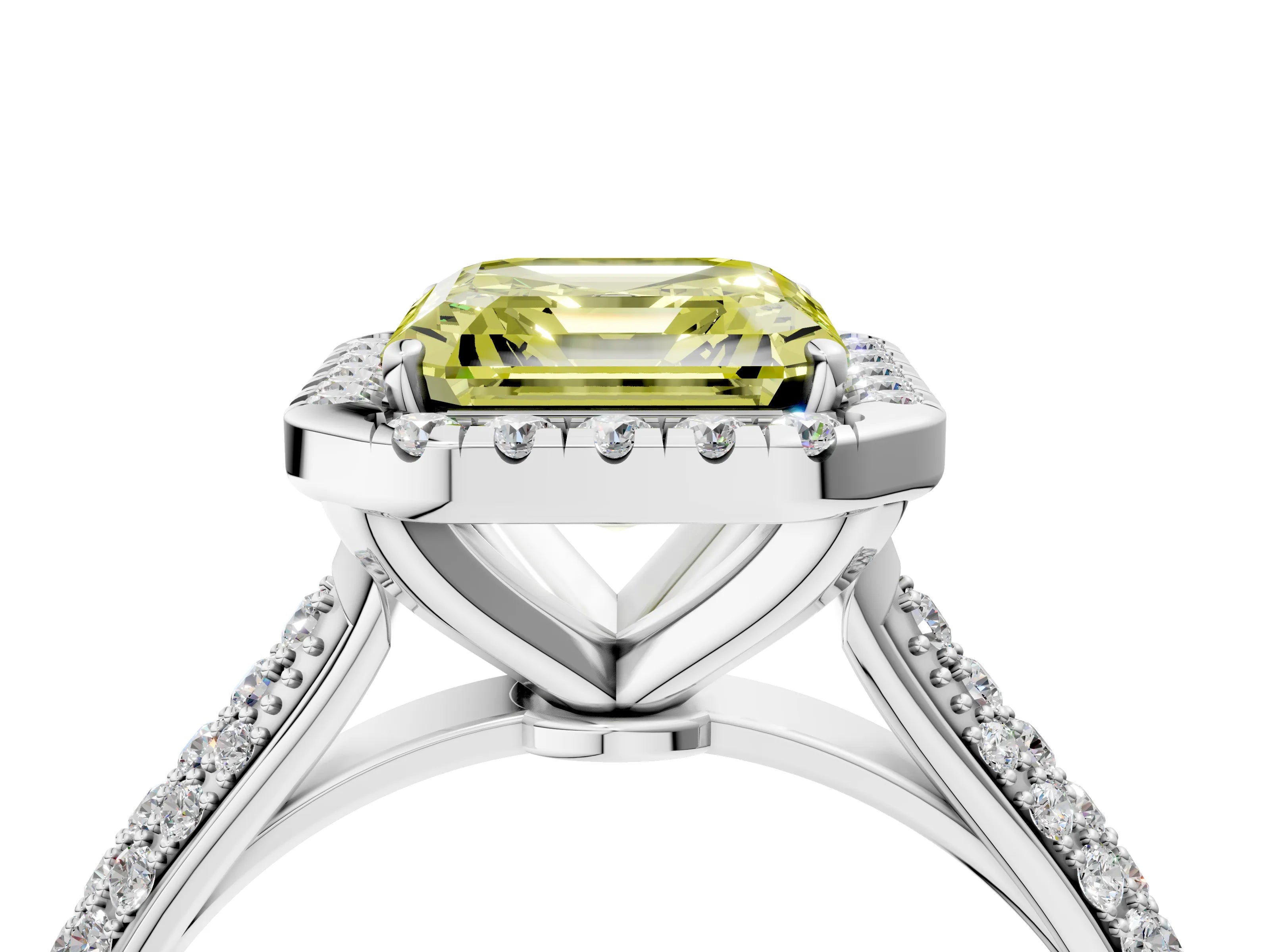 White gold Fancy Yellow Asscher Cut Halo Diamond Ring with Pavé Band_40